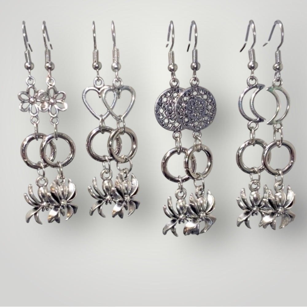 Silver Spider Tiered Dangle Earrings